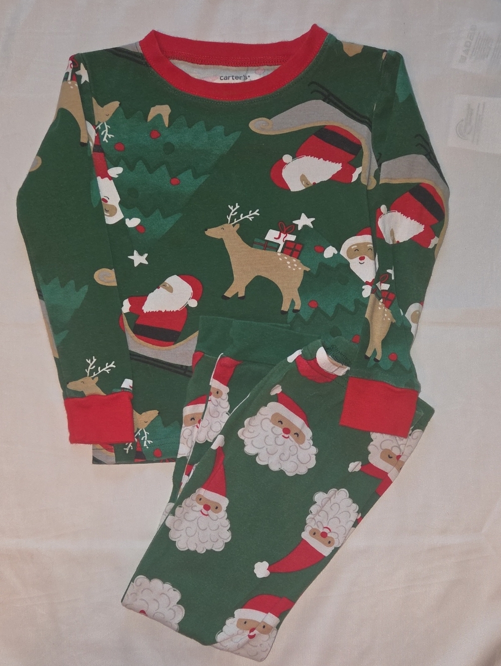 Carter's Kids Green Santa & Reindeer Holiday Pajama Set